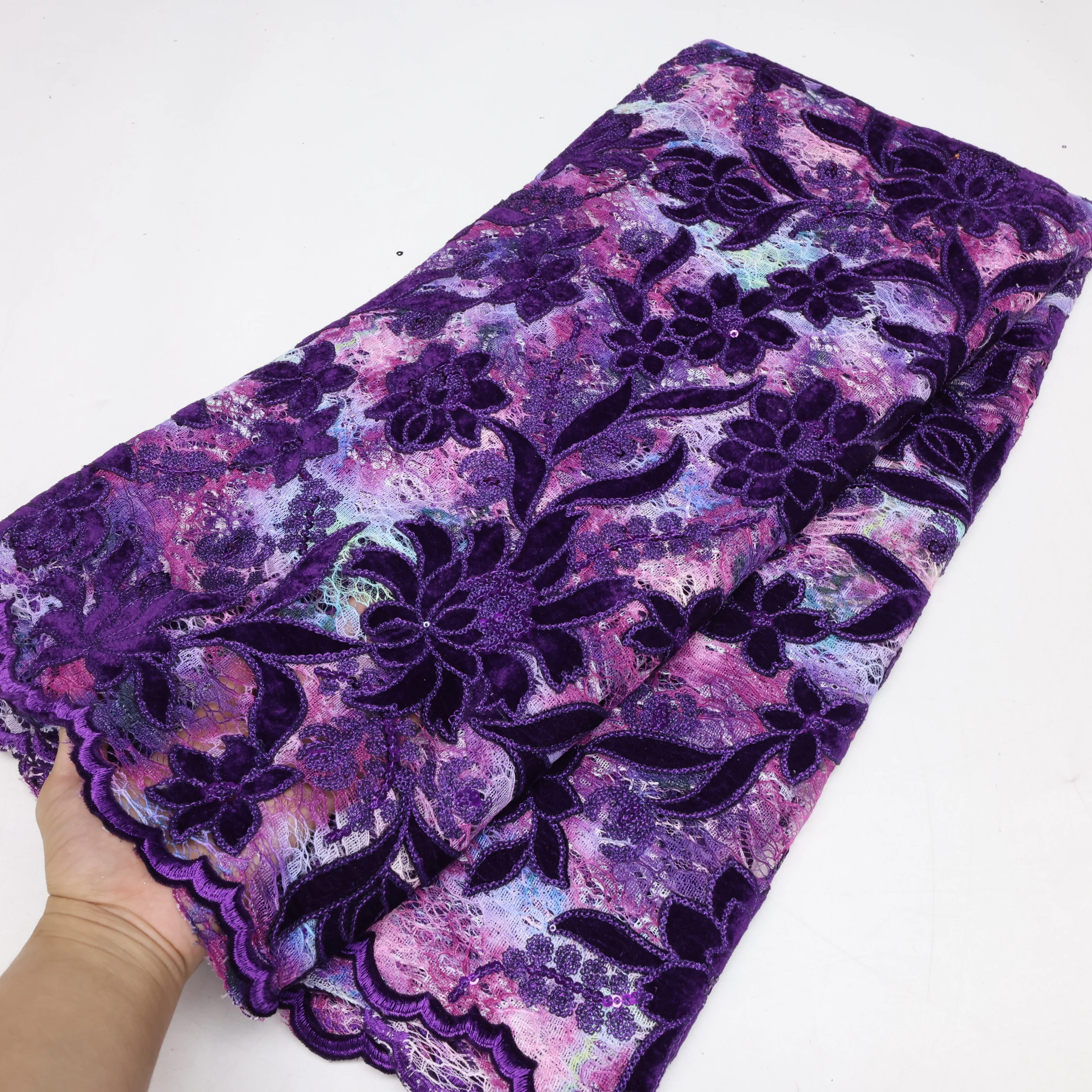 

NIAI Purple African Sequins Lace Fabric 2022 High Quality 5 Yards French Velvet Lace Nigerian Net Lace Fabrics for Wedding Dress