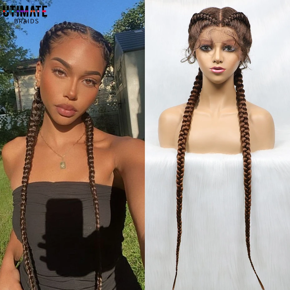 Cornrow Twist Braiding Wigs Synthetic Lace Front Wigs 36 Inches Long Box Braids Wig for Black Women with Baby Hair Lace Wigs