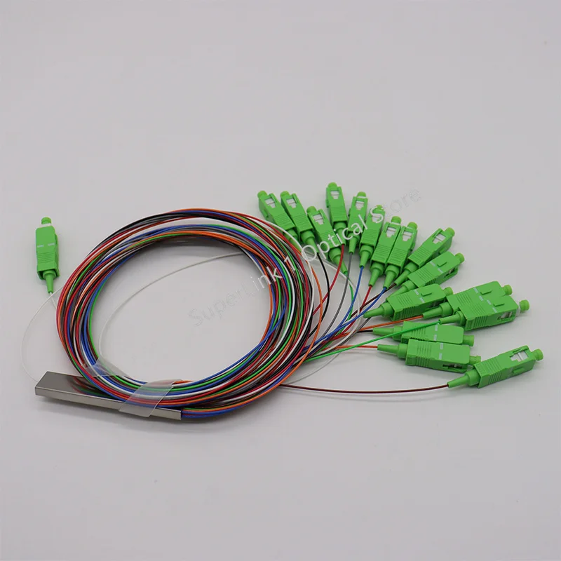 10 PCS/Lot 1X16 PLC Splitter Fiber Optic Color SC/APC SM 0.9mm G657A1 PVC 1m FTTH Fiber Optic Splitter equal scapc Free shipping