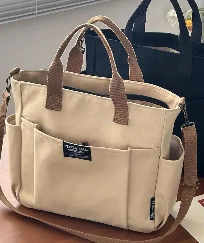 Холщовая Сумка-тоут с карманами-Холщовая застежкой-молнией-Холщовая