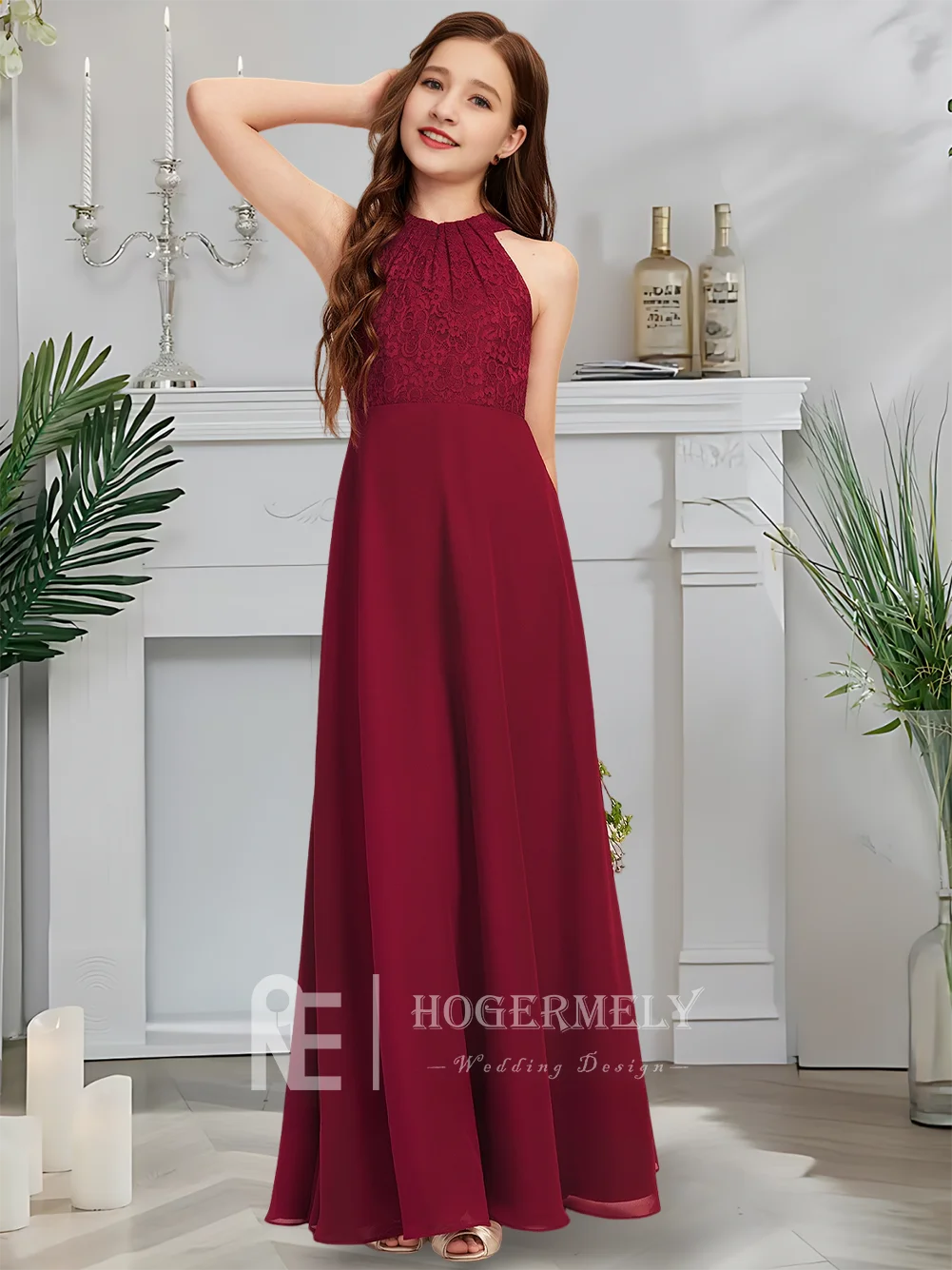 Платье подружки невесты с лямкой на шее королевское малиновое платье цветочным