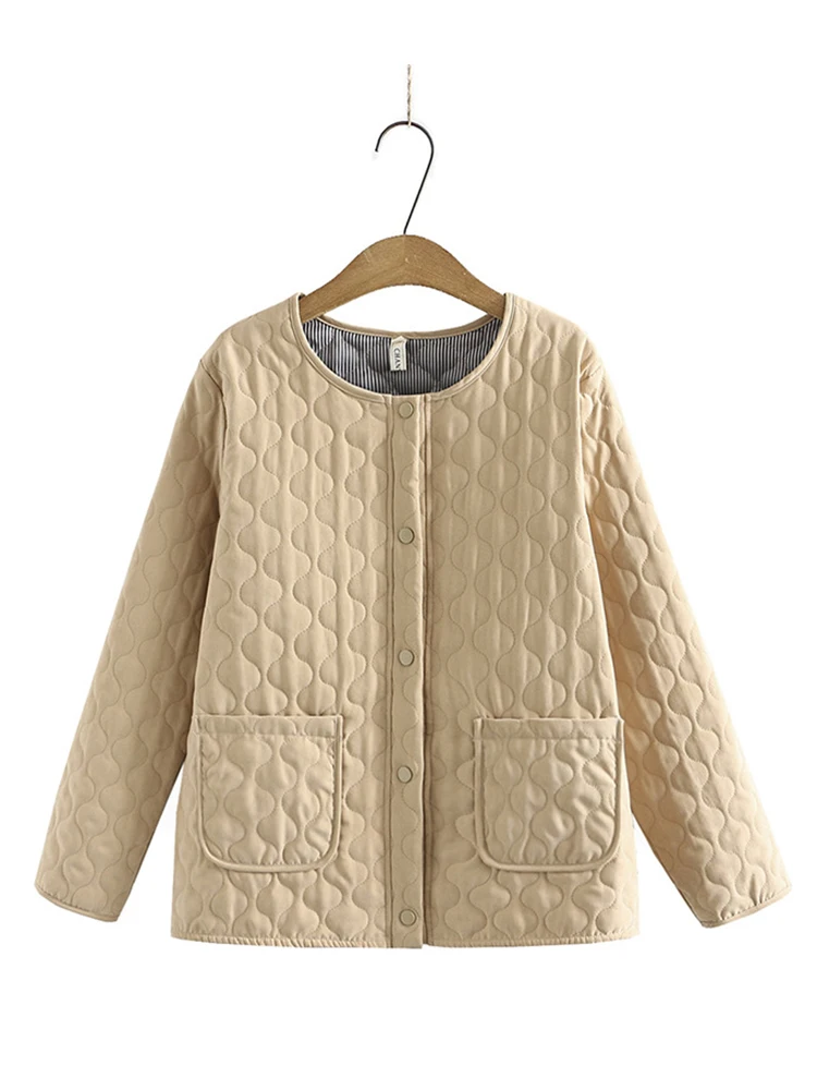 Autumn 2022 Women'S Jackets O Neck Casual Solid Winter Loose Plus Size Women'S Clothing Warm Cotton Coats With Pockets Outerwear