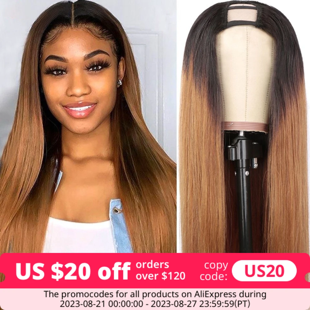 U Part Wig Human Hair Perruque Ombre Human Hair Wig 1b 30 2 Tone Brown Wig Brazilian Straight Ombre Blonde UPart Human Hair Wigs