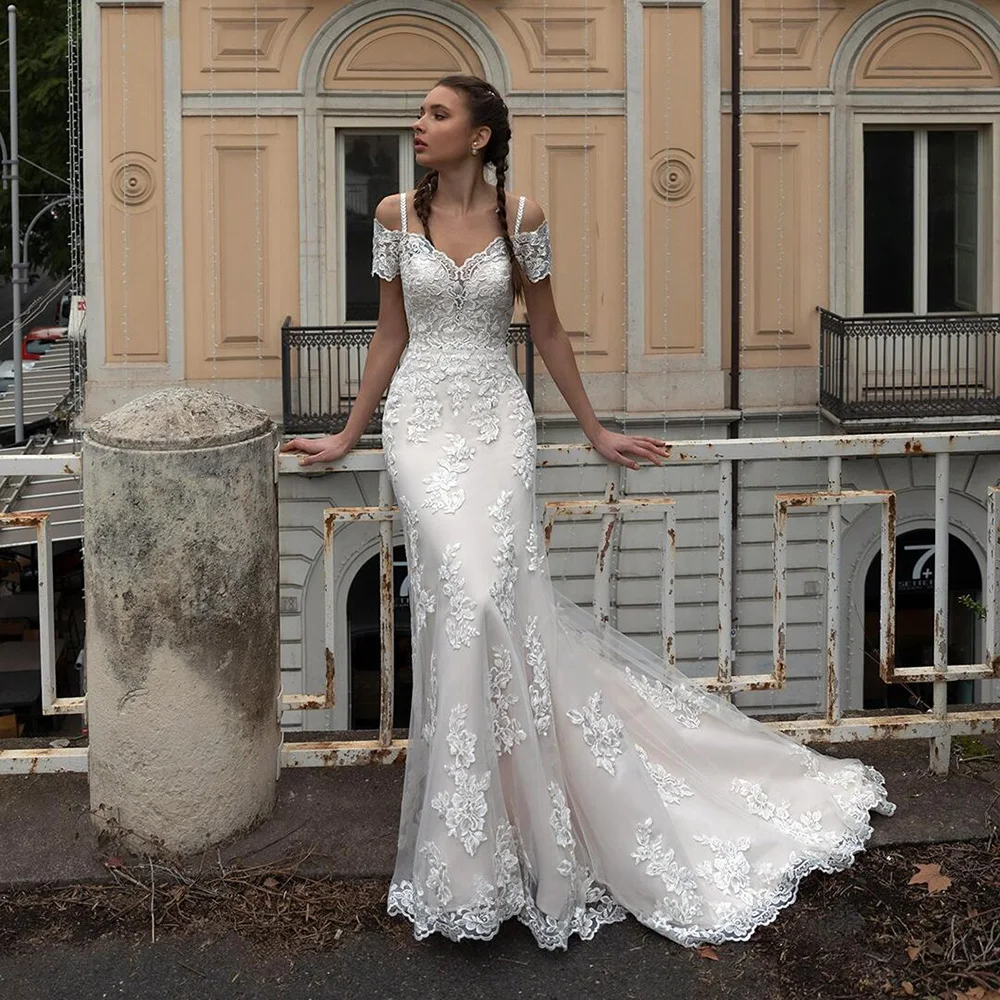 

Mermaid Boat Neck HY660 Wedding Dress For Women Short Sleeves Charming Elegant Bridal Gowns Vestidos De Novia Floor Length