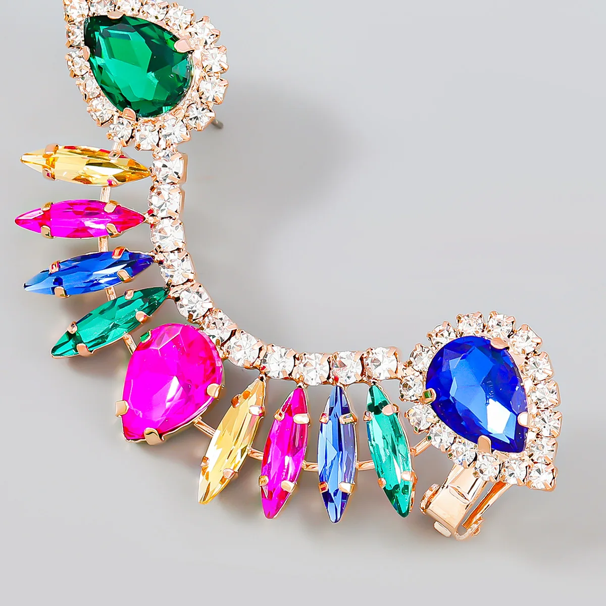 Pageant Jewelry Wholesale Bridal Fashion Exaggerated Shiny Crystal Rhinestone Statement Ear Climber Crawler Earrings for Women