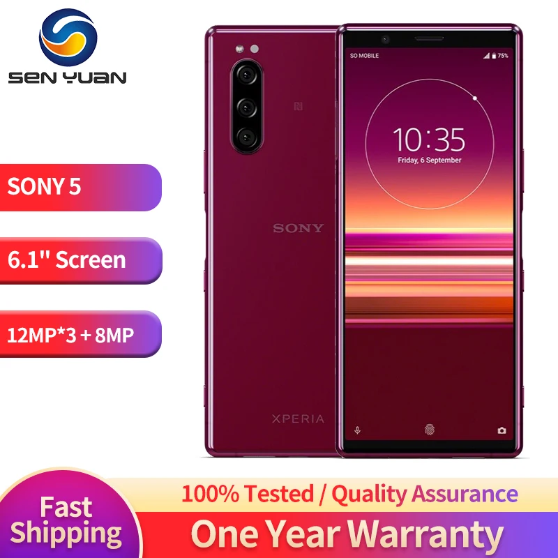 Оригинальный мобильный телефон Sony Xperia 5 J8210 J9210, 4G LTE, мобильный телефон 6,5 дюйма, 6 ГБ ОЗУ, 64 ГБ/128 Гб ПЗУ, 12 МП * 3 + 8 Мп, телефон Android со сканером отпечатков пальцев