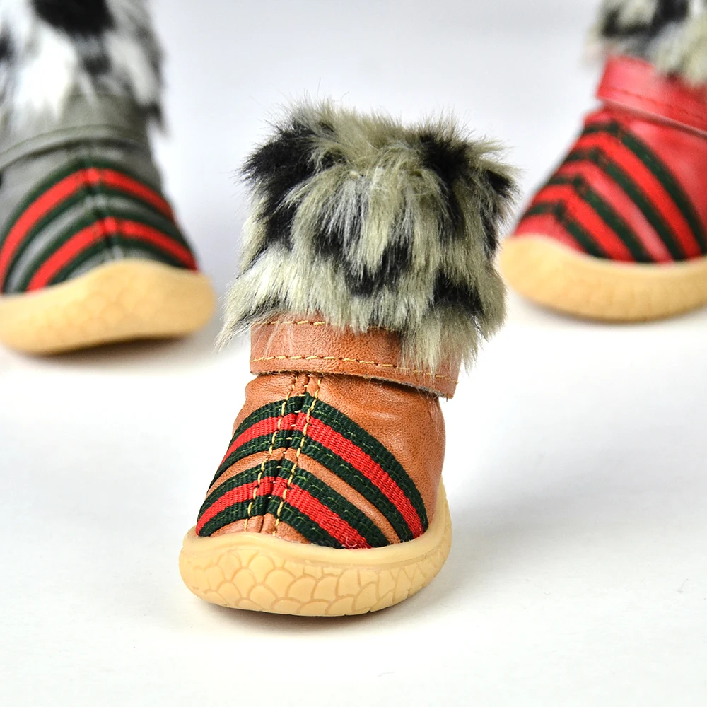 

New style leopard print decorative striped pet shoes winter dog shoes LWD-S070