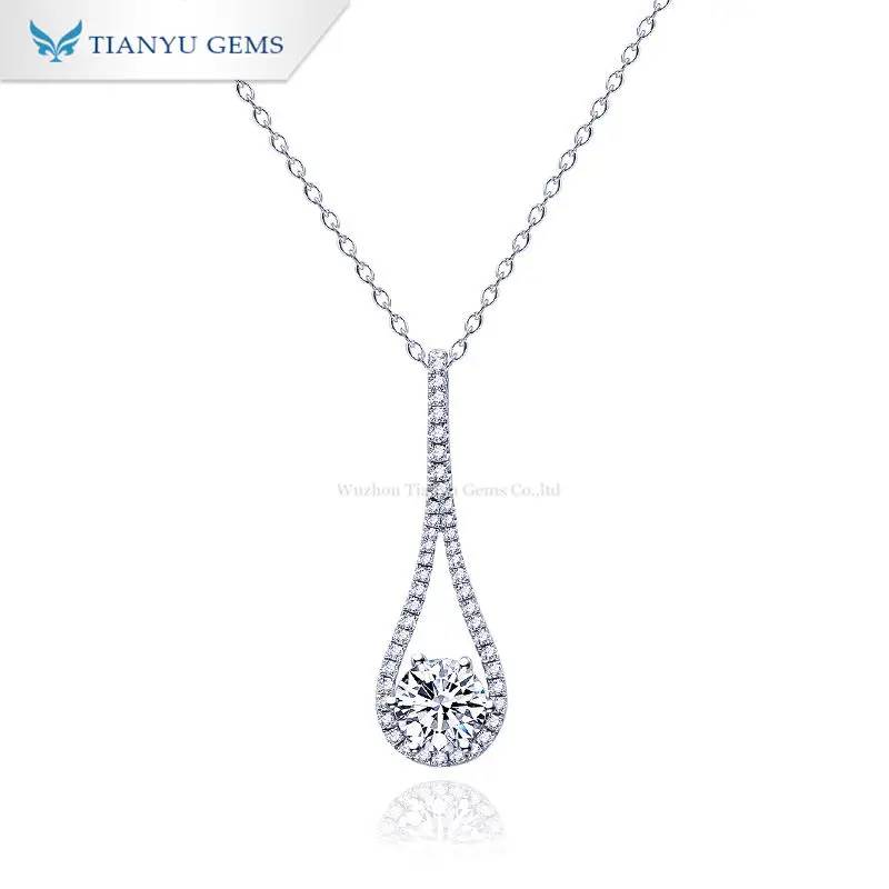 

Tianyu Gems 10K Real White Gold Chain Necklaces 6.5mm Round Moissanite Diamond Colorless DEF Water Drop Pendant Necklace Jewelry