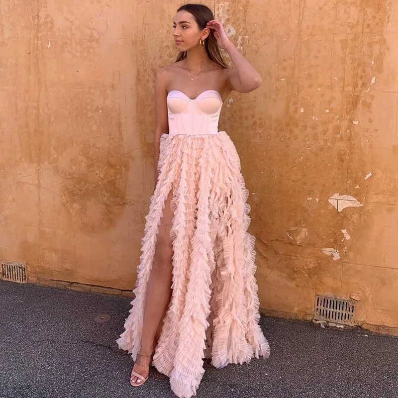 

A-Line Sweetheart HF012 Sleeveless Charming Side Slit Evening Party Dresses For Women Vestidos De Noche Robes De Soirée فساتين ا