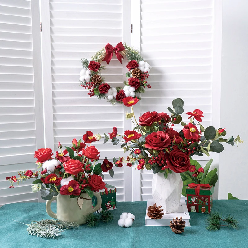 Красная искусственная зелень набор цветов дорожный ведущий цветочный шар