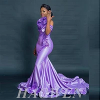 haowen lavender aso ebi style prom dresses off the shoulder sequined lace appliques plus size dubai african evening dress