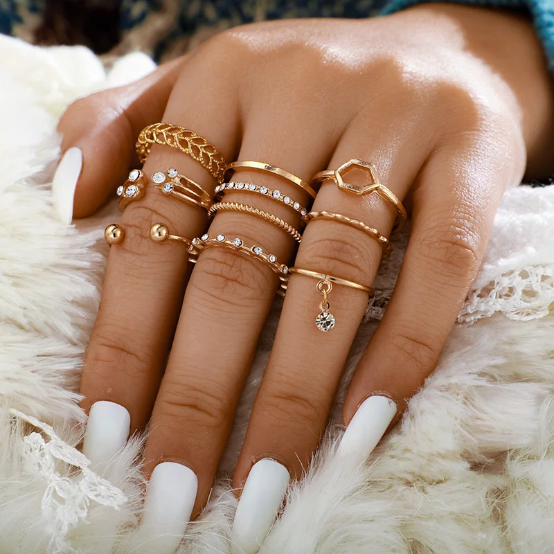 

8Pcs/set Fashion Boho Crystal Joint Ring Set For Women Geometric Knuckle Finger Rings Female Bohemia Wedding Party Jewelry Gifts
