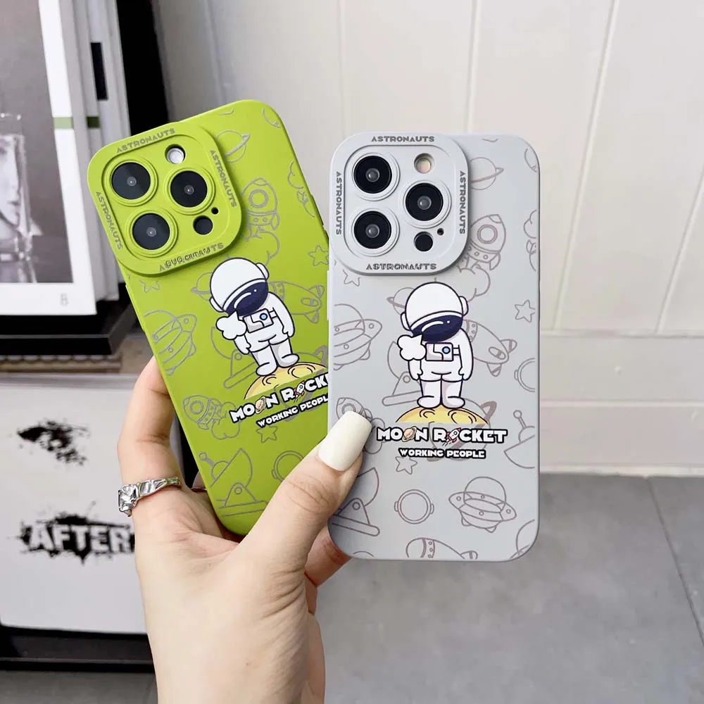 Moon Rocket Cartoon Astronaut Phone Case For iPhone 14 13 12 11 Pro Max X XR XS 7 8 Plus SE 2022 Shockproof Soft Cover