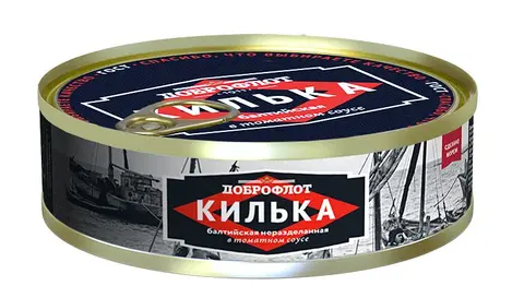 Упаковка 24 банки Килька Доброфлот обжареная в томатном соусе 240г - изображение