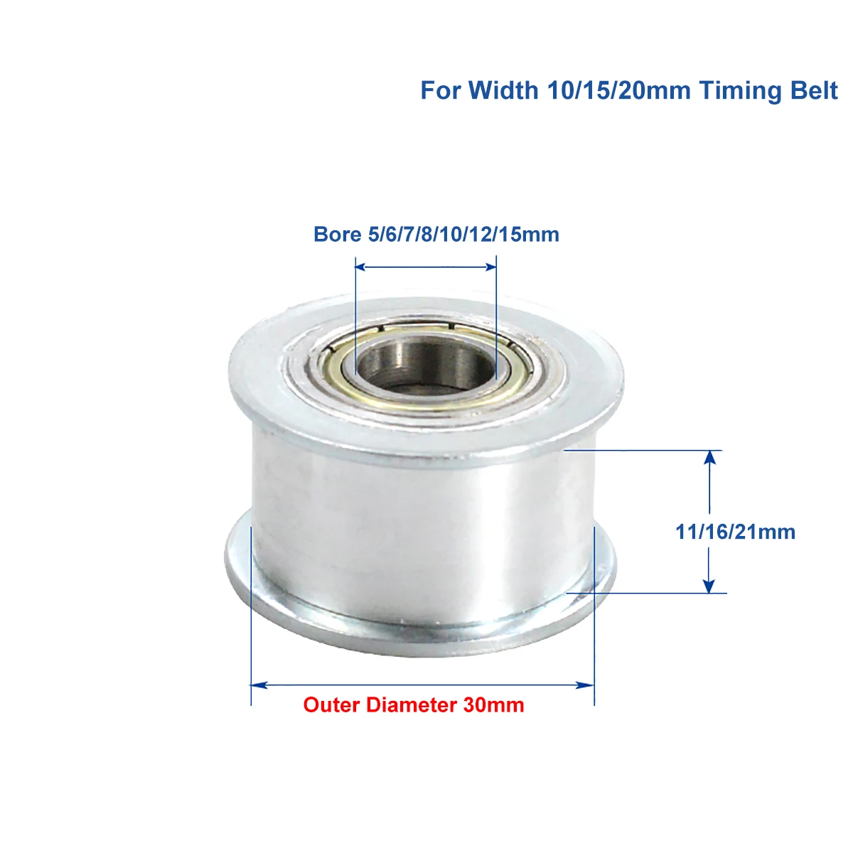 

OD 30mm Idler Timing Pulley For Width 10/15/20mm Timing Belt Bearing Idler Gear Pulley Without Teeth 5/6/7/8/10/12/15mm Bore