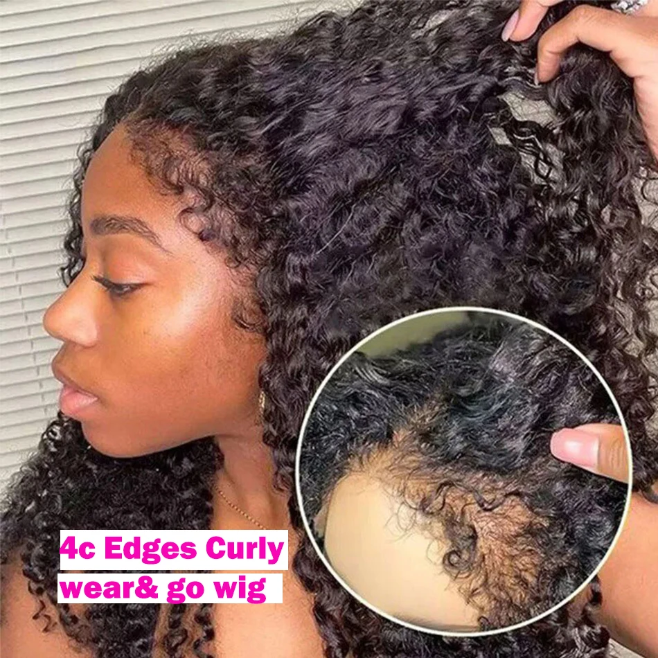 

4c Edges Curly Water Wave Human Hair Wigs 30 Inch Glueless Baby Hairline Ready To Wear 4x4 5x5 Hd Lace Closure Wig For Women