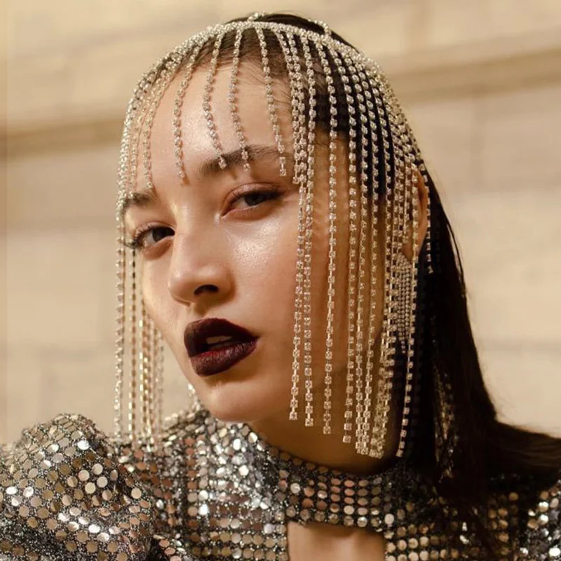 

Роскошная цепочка для волос Стразы с полыми кристаллами, свадебные аксессуары для женщин, шляпа для девушек, головные уборы с длинными кисточками, свадебные украшения