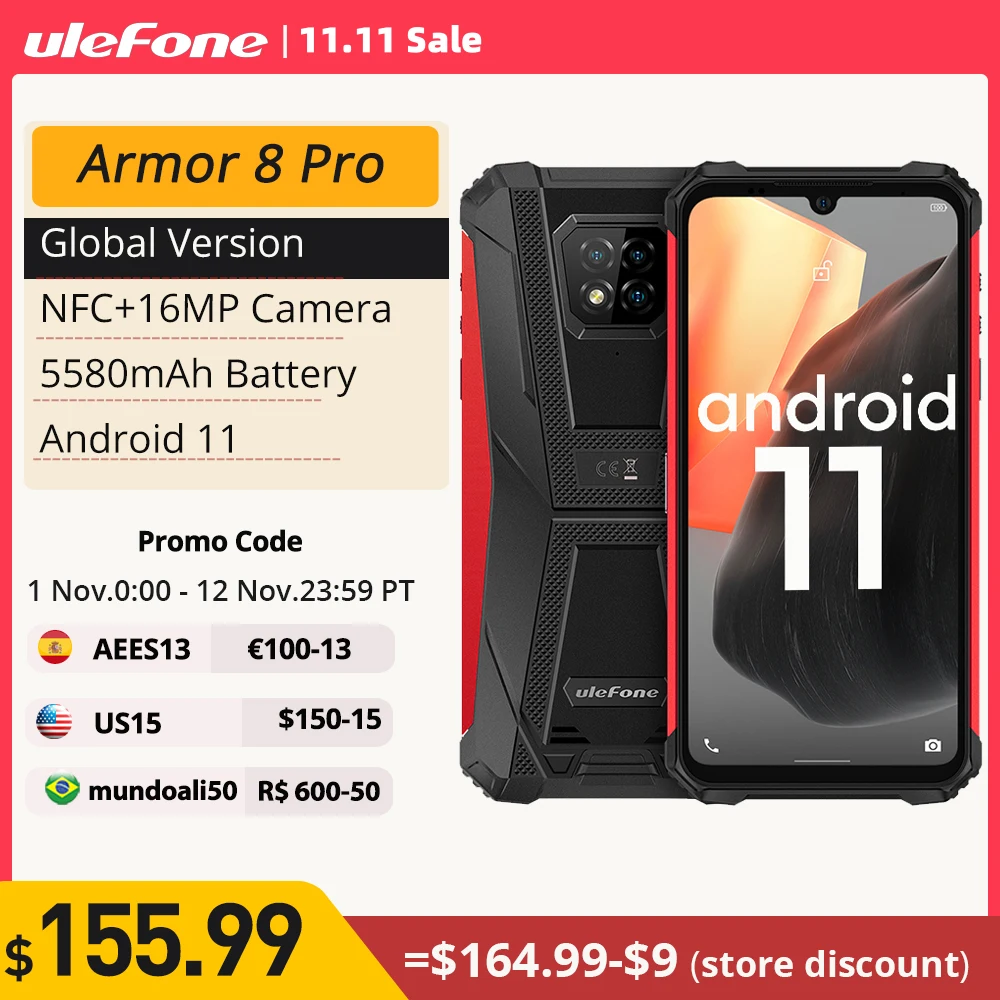 Kup Osłona Ulefone 8 Pro Android 11 Wytrzymały Smartfon 8GB /6GB + 128GB NFC/IP68/ Smartphone 5580mAh Wodoodporny Telefon Komórkowy Globalny