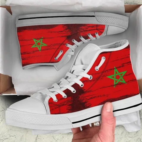 Мужские легкие кроссовки INSTANTARTS, Вулканизированная подошва, высокие кеды с марокканским флагом, дышащие, спортивная обувь