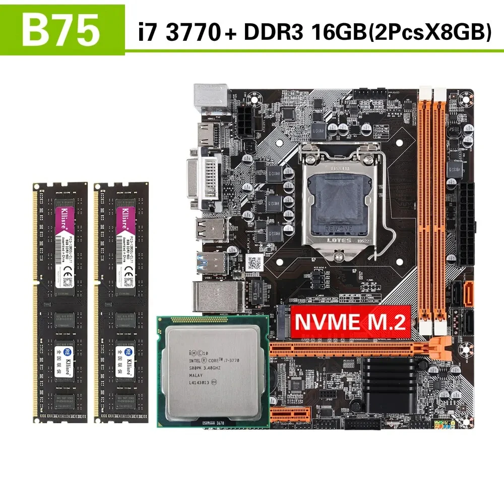 Комплект материнской платы KLLISRE B75 с Core I7 3770 2x8 ГБ = 16 ГБ 1600 МГц DDR3 NVMe M.2 USB3.0 SATA3