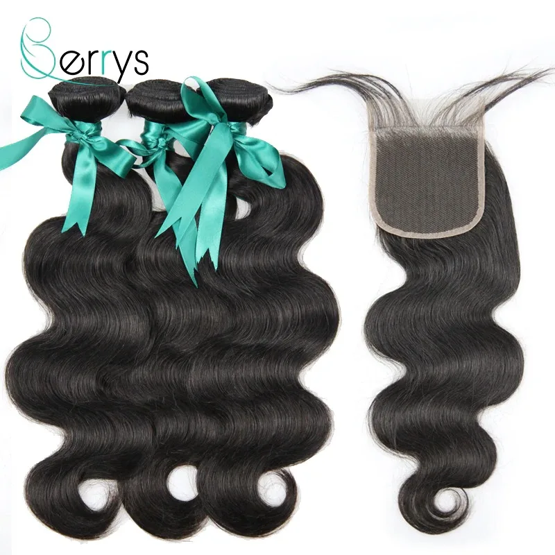

Berryshair Human Hair Peruvian Body Wave 3PCS Bundles with 5x5 Lace Closure Free Part Unprocessed Hair Extension 10-28Inch
