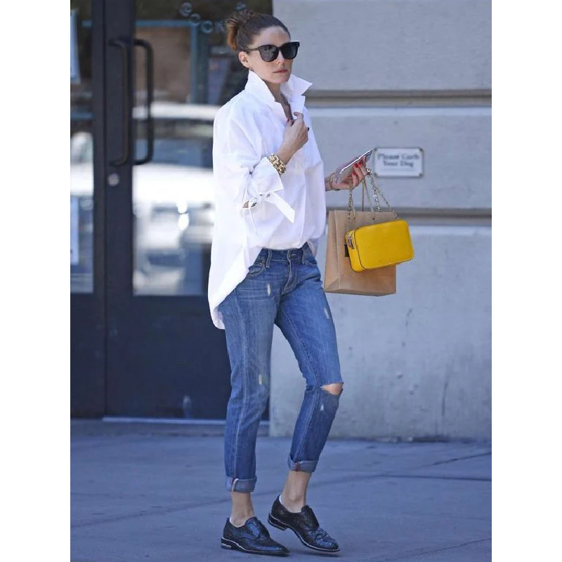 Женская Свободная блузка с длинным рукавом и отложным воротником