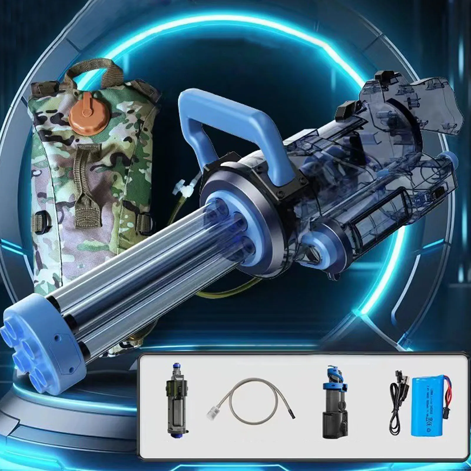 Детский водяной пистолет Гатлинга Blue Standard Ice Inferno Fire God рюкзак объемом 3 л