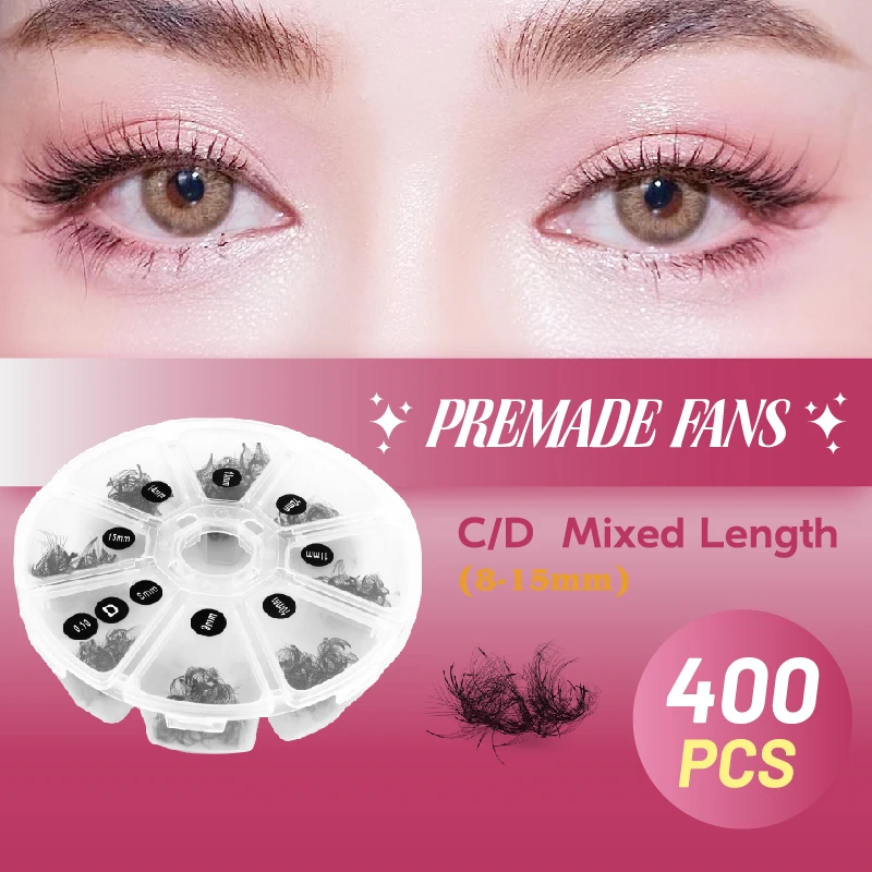 Misslamode Premade Fans Eyelashes Extension Short Stem Lashes 6D/8D Russian Volume Mink Eyelash Extension All Size Lashes Tray