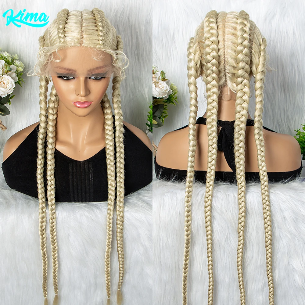 Synthetic Lace Front Wig Braided Wigs Cornrows Braids Wigs 34 inches 613 Blonde Braided Wigs For Black Women Girl African Wig