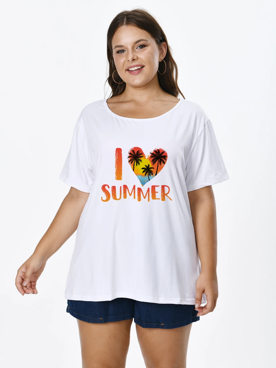 

Plus Size Women T-shirt With Coconut Palm Print O-neck Short Sleeve Tops for FEMMES Large Tunics Blouses Mujeres Talla 22061601