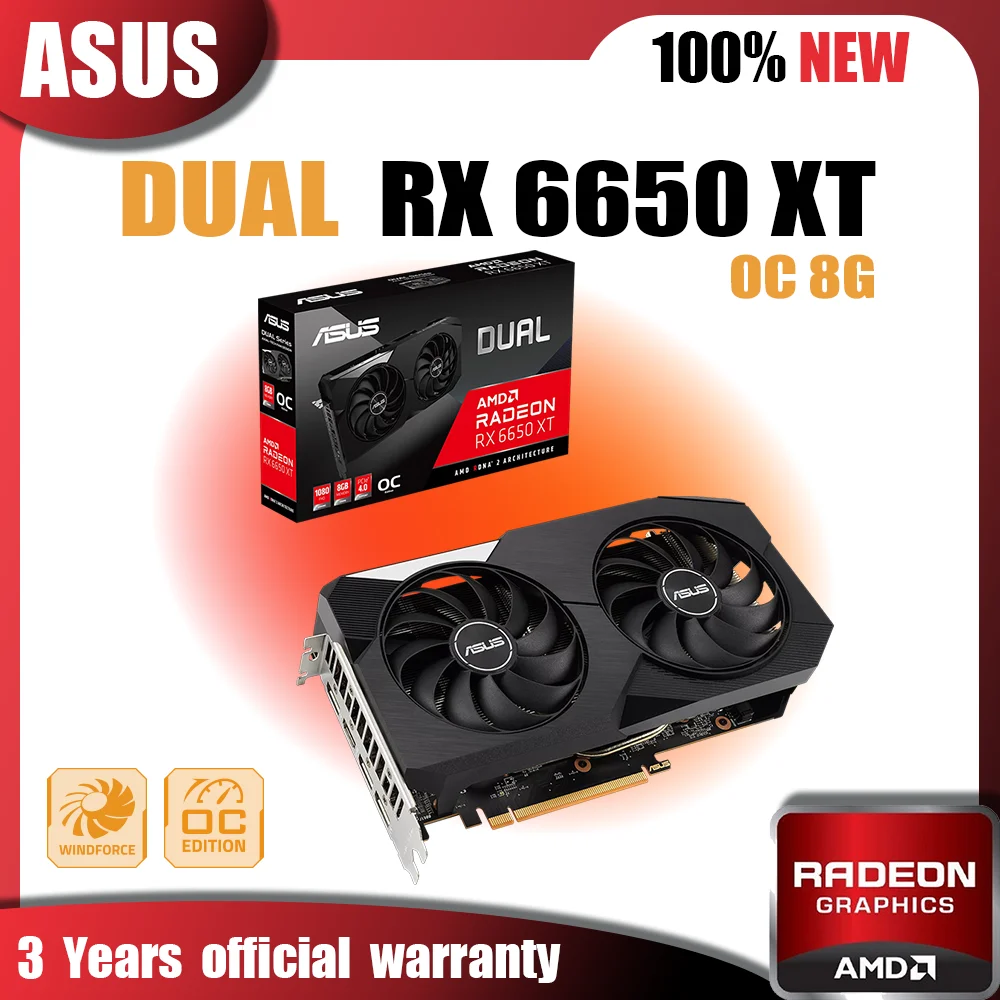 

New ASUS DUAL RX 6650 XT O8G Video Cards GDDR6 4GB Graphics Card GPU AMD RX 6650 XT PCIE4.0 128Bit
