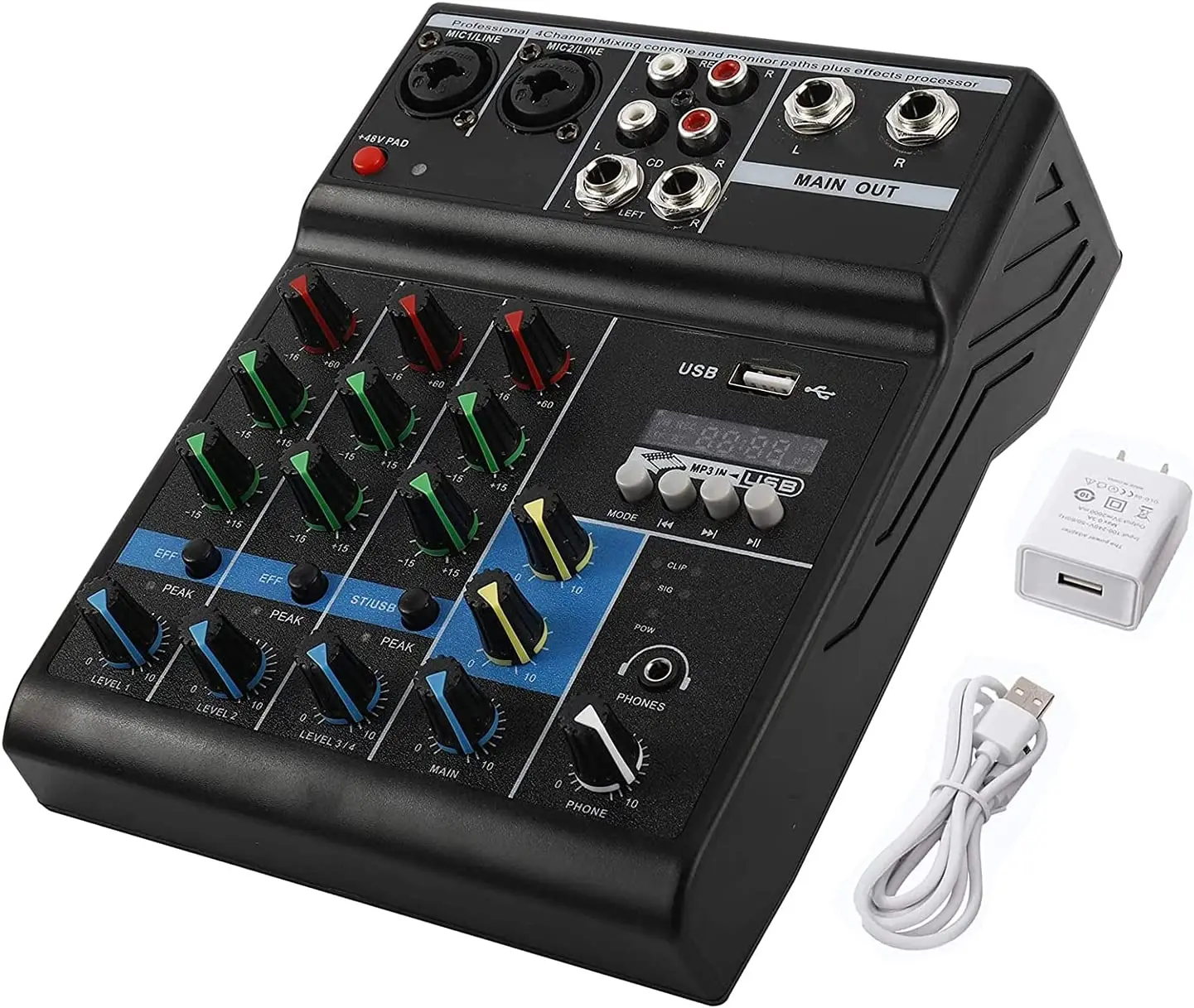 

Patioer 4 Channels Mini USB Audio Mixer Amplifier Console bluetooth Recording Phantom