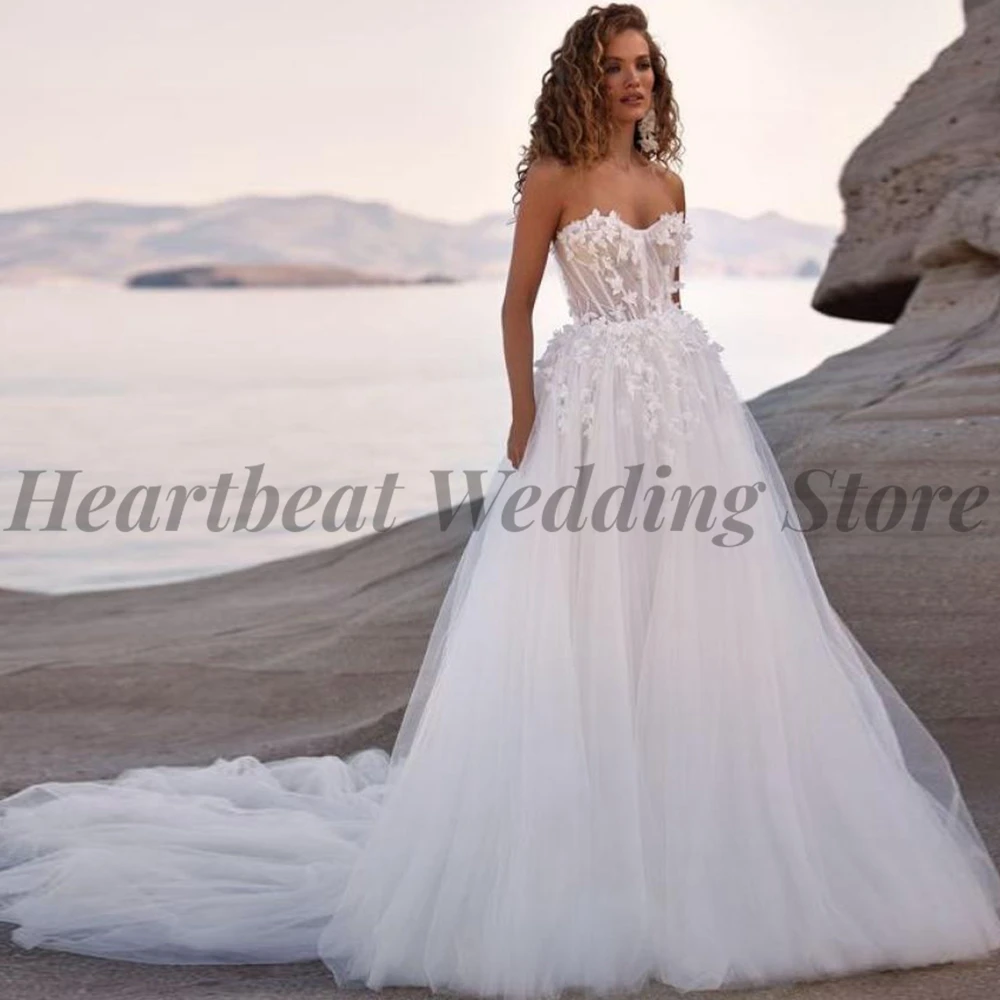 

Detachable Sleeve Wedding Dress for Brides with Lace-Up Sweetheart Court Train Applique Sequins Beads 2023 A-Line Robe De Mariee