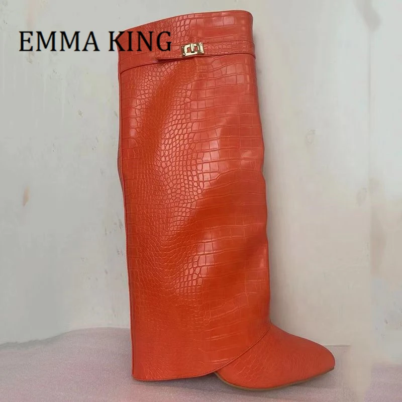 Женские сапоги до колена с металлическим замком пикантные Классические Кожаные