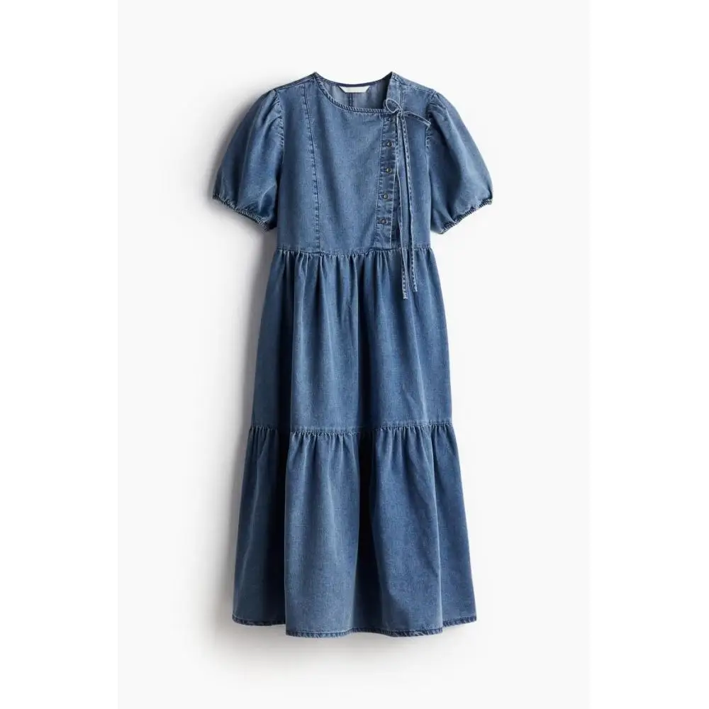 Платье H M с пышными рукавами из джинсовой ткани синего цвета