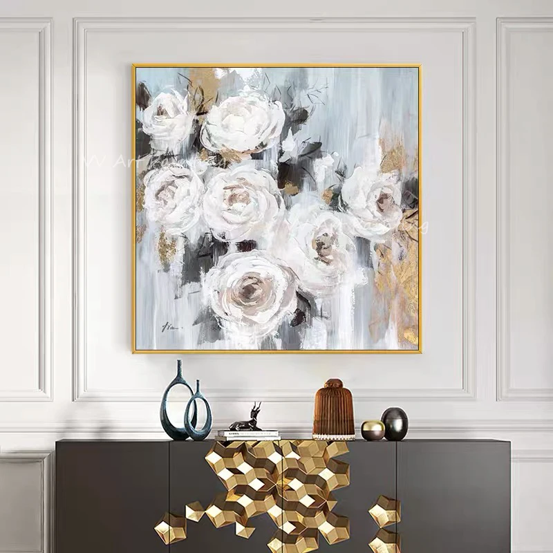 

100% Handmade white flower square picture landscape artwork Oil Painting Modern Living room Home Decoration gift