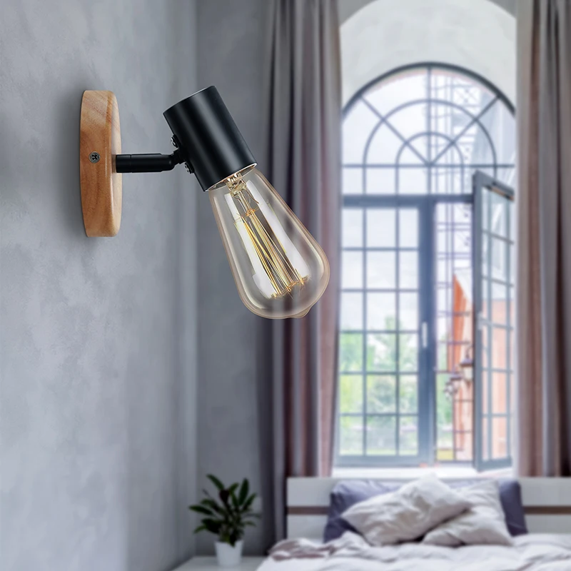 

Wood Wall Lamp Vintage Sconce Fixture E27 110V 220V Bedside Wall Lights Retro Lamp Industrial Decor Dining Room Bedroom Light