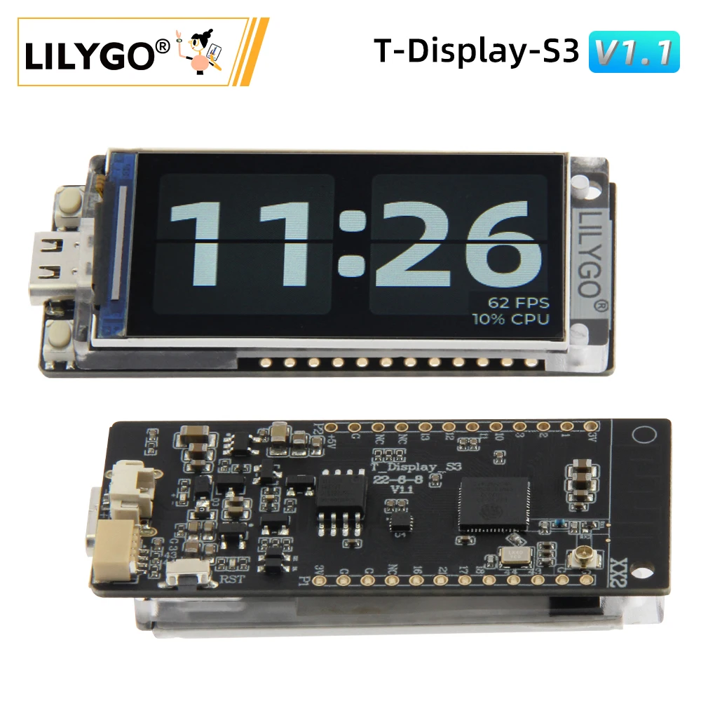 LILYGO® T-Display-S3 ESP32-S3 Panneau de développement d'affichage LCD ST7789, T-Display-S3 ESP32-S3 1.9 pouces, WIFI, Bluetooth 5.0, Module sans fil, résolution 170x320