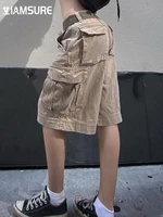 iamsure safari style loose pockets shorts casual solid mid waisted wide lege shorts womne 2022 summer fashion streetwear lady