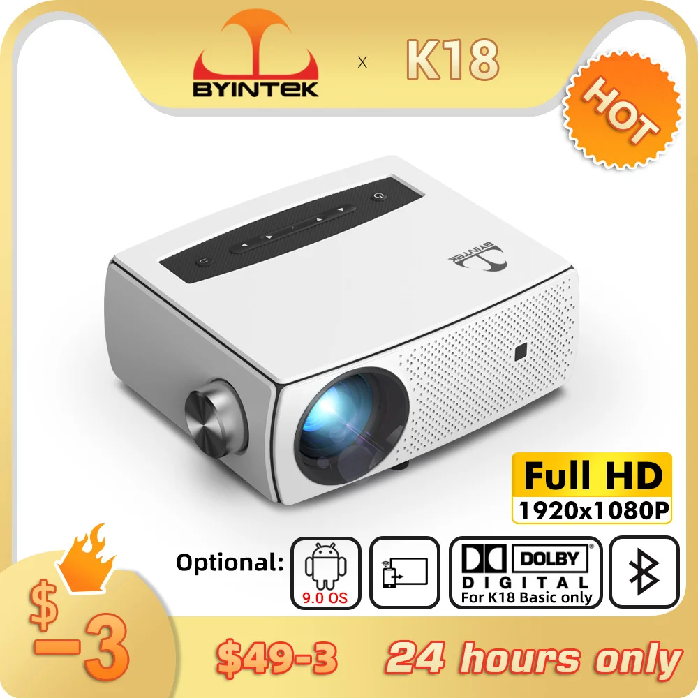 Портативный мини-проектор BYINTEK K18 Full HD 1920x108 0 LCD Smart Android 9 Wifi LED видеопроектор 4K 1080P