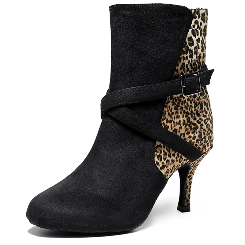 

Женские леопардовые туфли для латиноамериканских танцев, черные Бальные ботинки с мягкой подошвой, Высокие современные танцевальные туфли...