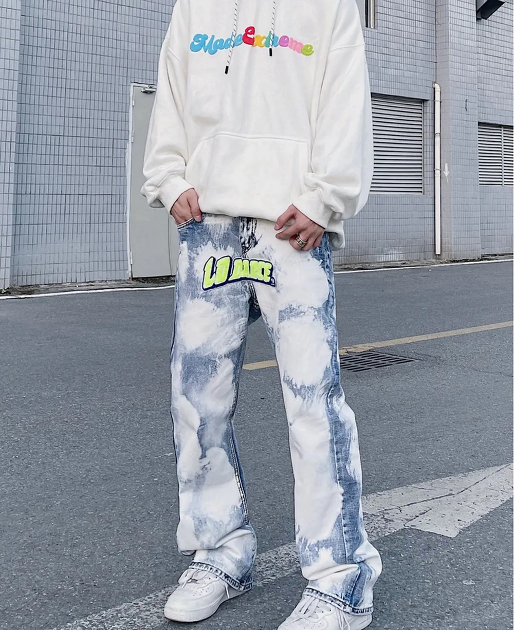 Tie Dye Jeans Denim Trousers Hip Hop Fashion Embroidery Men's Pants Harajuku Baggy Streetwear Trendyol Y2k Casual Kpop Clothes