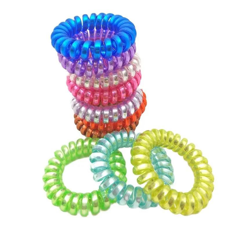 

10Pcs Lot Random Colors Size 4cm Elastic Hair Bands Spiral Shape Ponytail Ties Gum Rubber Rope Telephone Wire