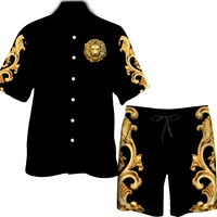 men golden pattern print sets short sleeve luxury shirts set beach shorts summer vacation hawaiian suits men shortssets s 5xl
