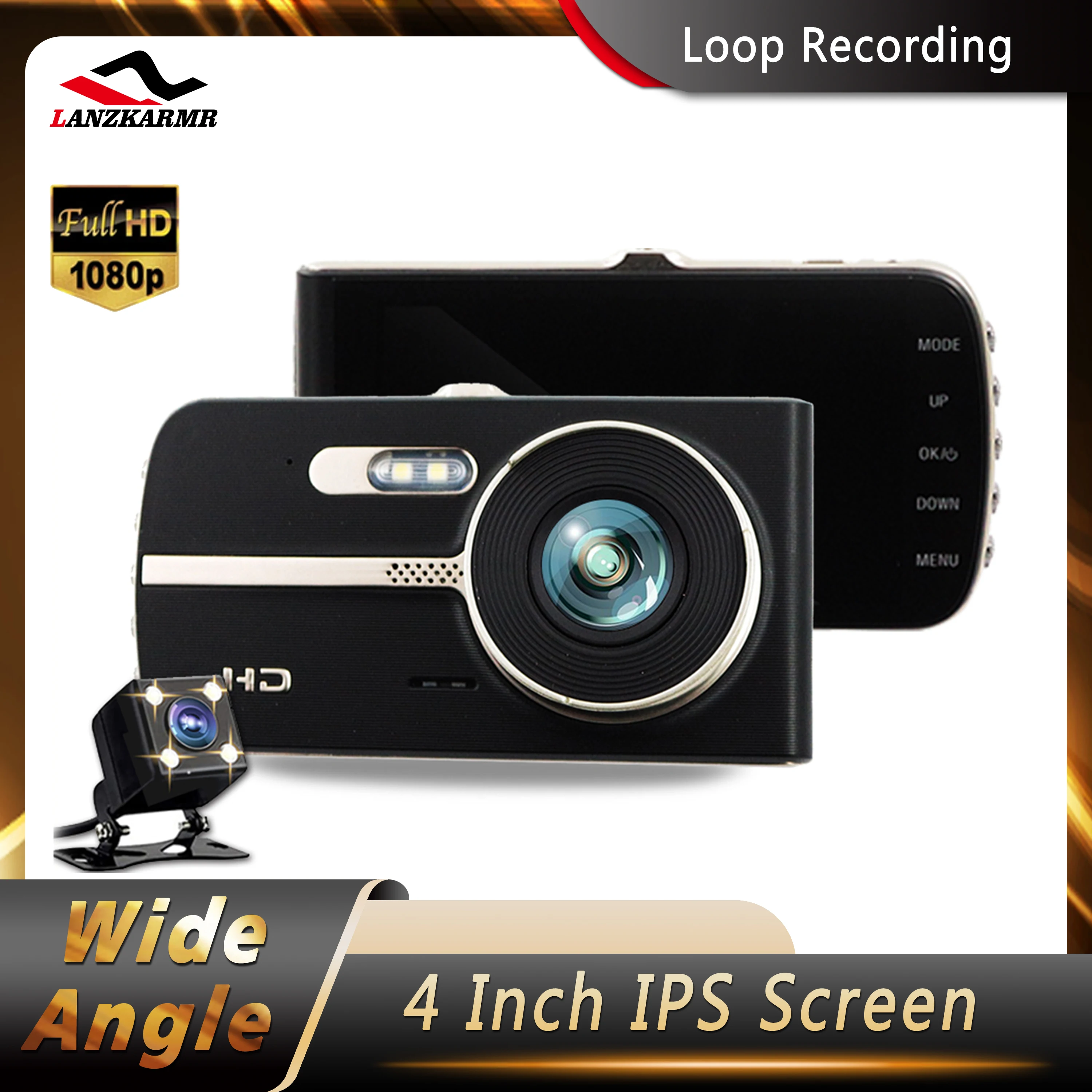 

Car DVR Video Recorder Dashcam Dual Lens 4 Inch 1080P Full HD 170 ° Loop Recording G-Sensor Real Time Surveillance Camera