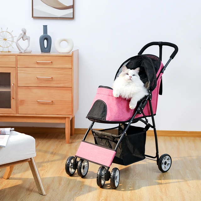 Stable Pet Dog Carrier Stroller for Kitten Buggy Outdoor Puppy Pet Baby Cart 2 Colors Light Foldable Large Space Jogger Stroller 5