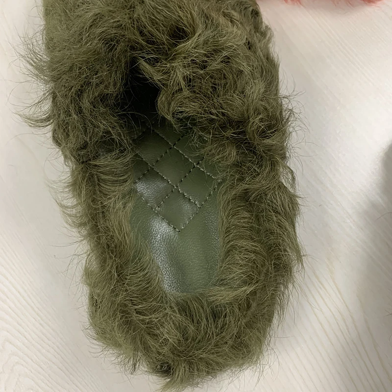 2023 Women Lamb Fur Slides Shoes Chunky Real Long Hair Sheep Lamb Fur Slippers Sheep Fur Slides Customized Color S3484