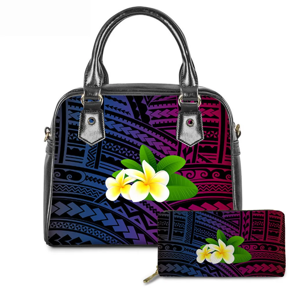 

FORUDESIGNS Leisure Saddle Bag and Wallet for Women Polynesia Flowers Prints Classical Luxury Ladies Outdoor Leather Handbag Set