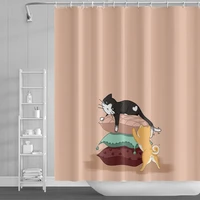 shower curtain cartoon cat and dog pattern bathroom curtain kawaii bathroom decor funny home renovation waterproof washable