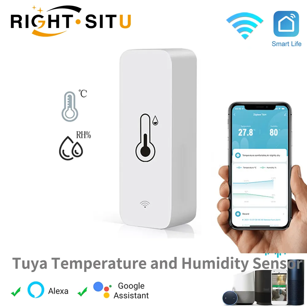 Tuya Monitor Jarak Jauh Aplikasi WiFi Sensor Suhu dan Kelembaban Pintar untuk Smart Home Var SmartLife Bekerja dengan Alexa Google Assistant